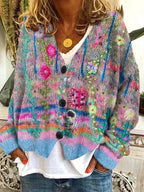 Women's Floral Knit Oversized Cardigan | Button Down