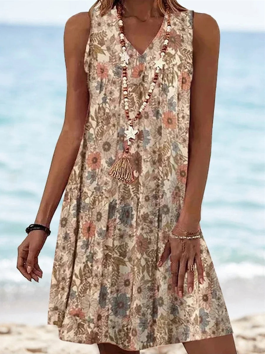 Women's Sleeveless Floral Print A-Line Dress | Mini