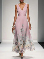 Women's Elegant Spring Floral Print Wedding Guest Dress | Maxi