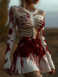 Women's Halloween White Mini Dress | Long Sleeve