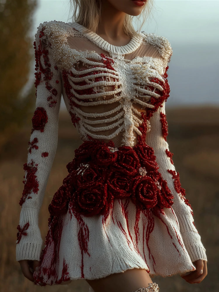 Women's Halloween White Mini Dress | Long Sleeve