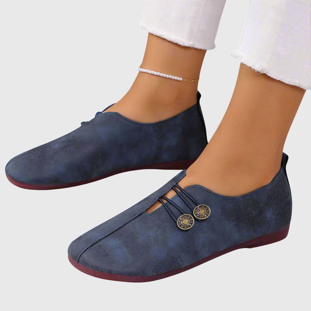 Women's Casual Wide Toe Decorative Button Detail Flat Loafers |  Slip-On