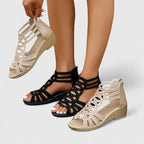 Women's Elegant Cutout Wedge Sandals | Back Zip Closure