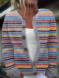 Women's Striped Knit Winter Cardigan | Button Down