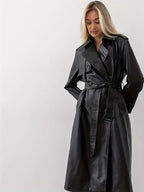 Women's Black Long Trench Coat | Belted