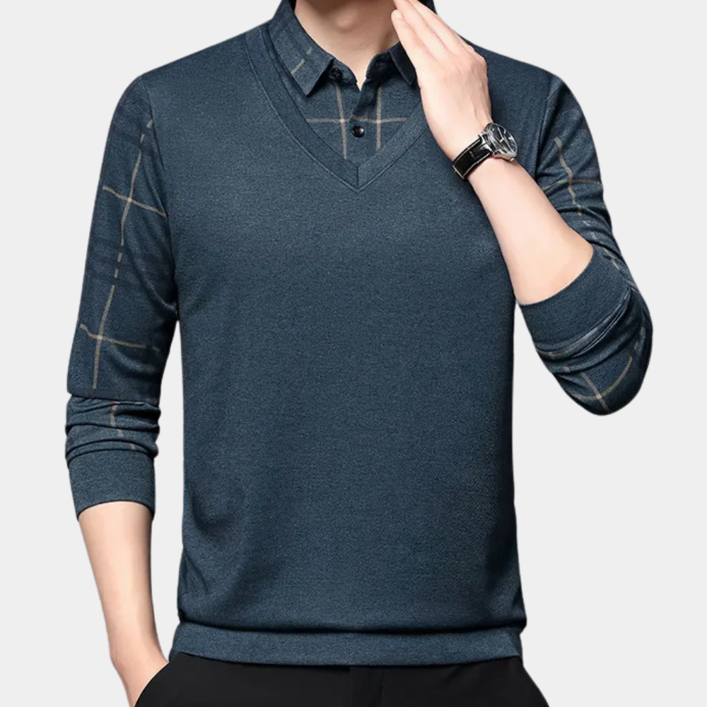 Men’s V-Neck Layered Sweater |  Long Sleeve