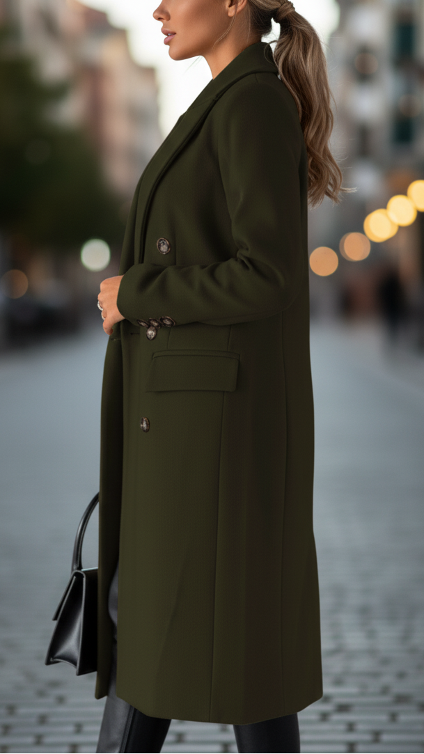 Women's Tailored Button Winter Green Coat | Long