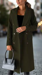 Women's Tailored Button Winter Green Coat | Long
