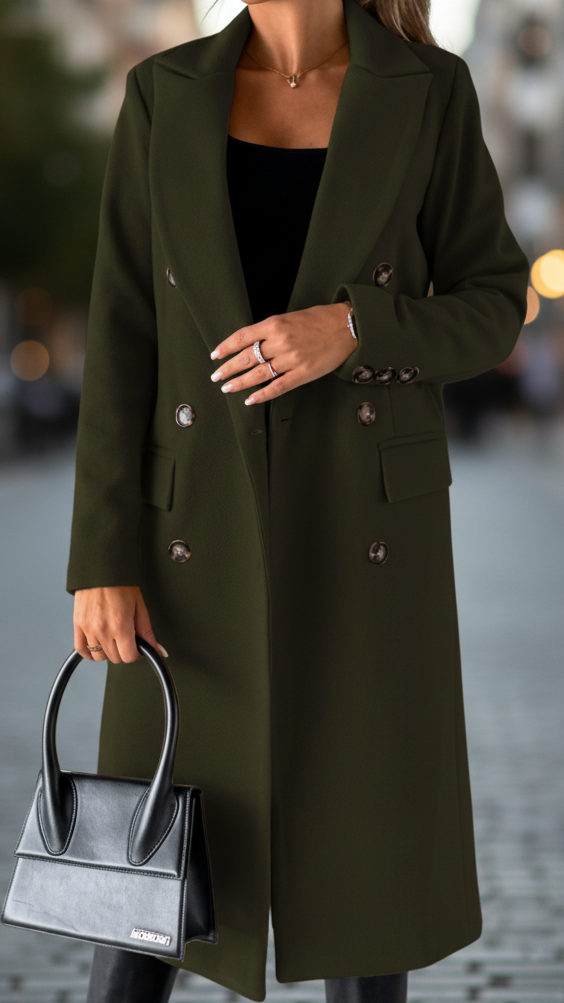 Women's Tailored Button Winter Green Coat | Long