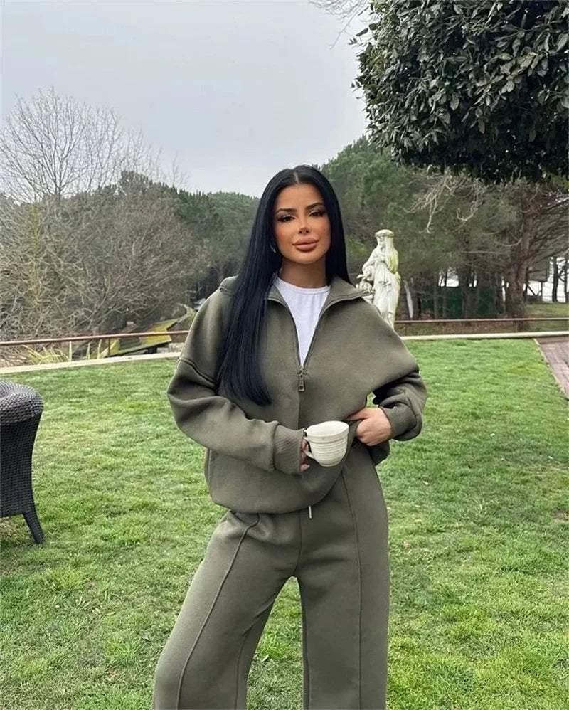 Women's Winter Wide Leg Oversize Set | Half Zip
