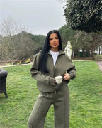 Women's Winter Wide Leg Oversize Set | Half Zip