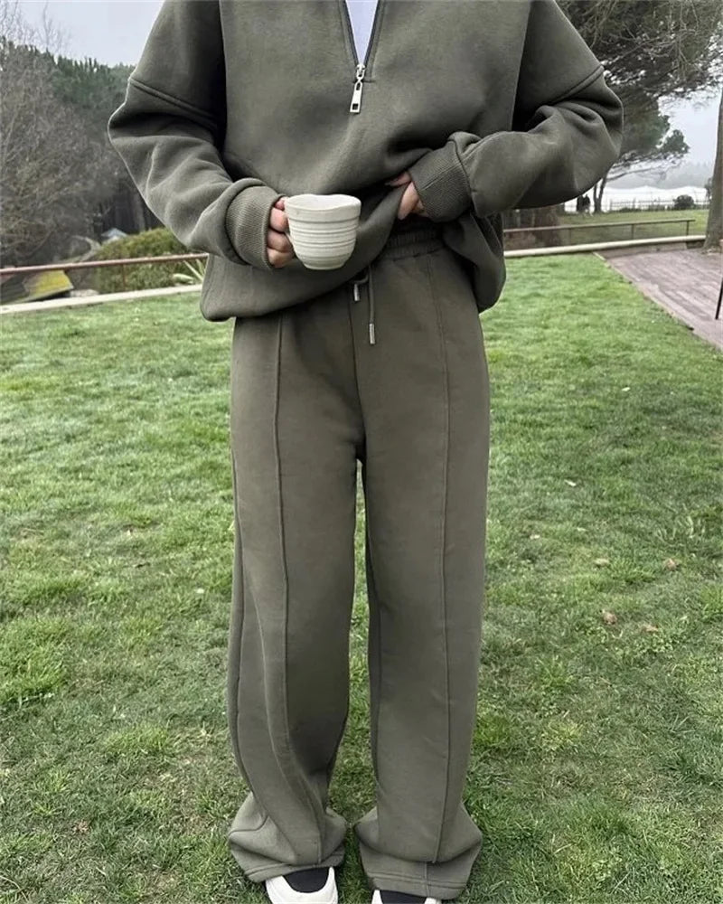 Women's Winter Wide Leg Oversize Set | Half Zip
