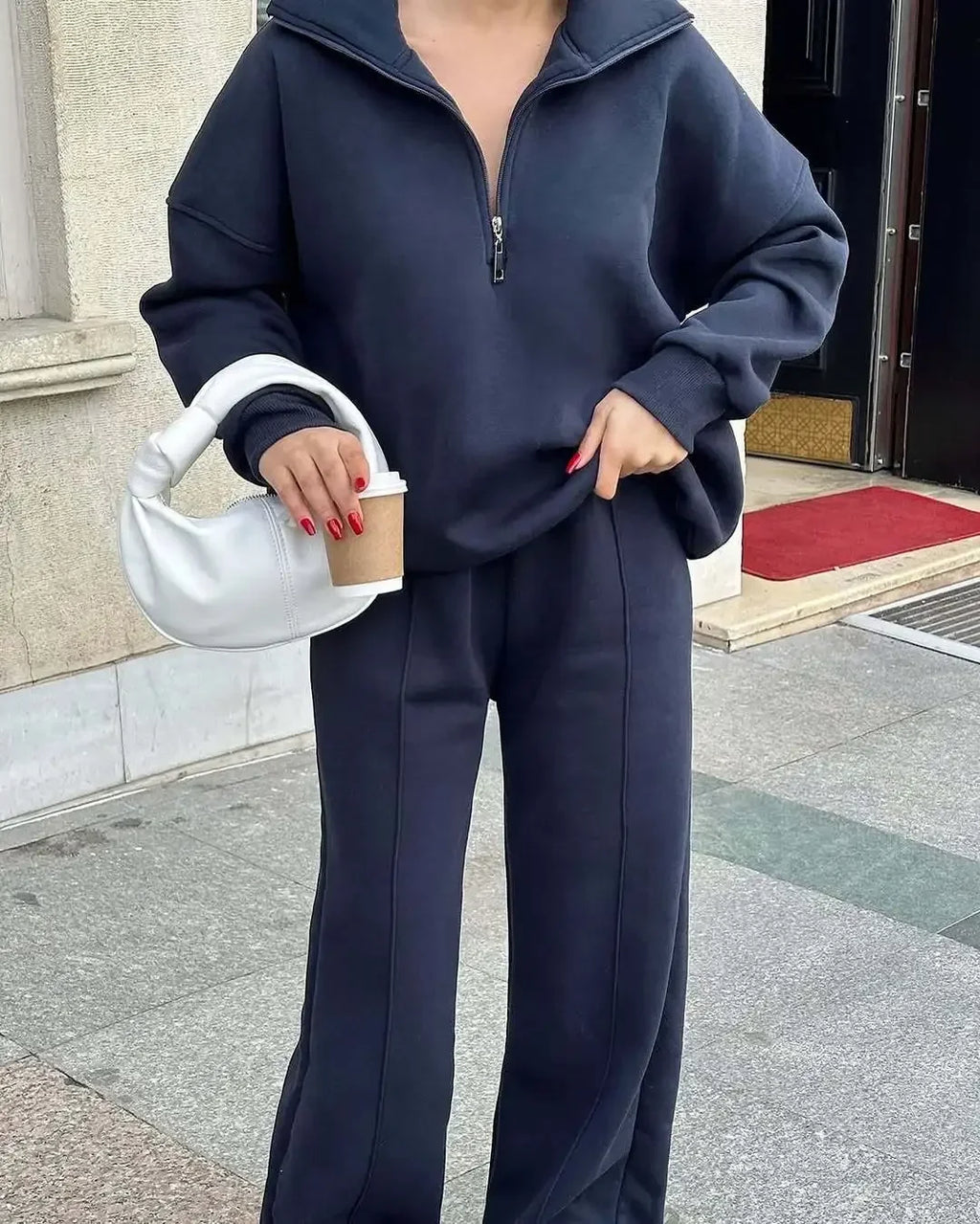 Women's Winter Wide Leg Oversize Set | Half Zip