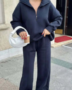 Women's Winter Wide Leg Oversize Set | Half Zip
