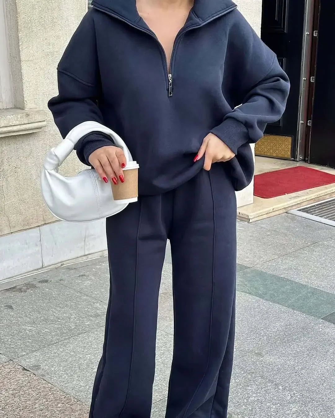 Women's Winter Wide Leg Oversize Set | Half Zip