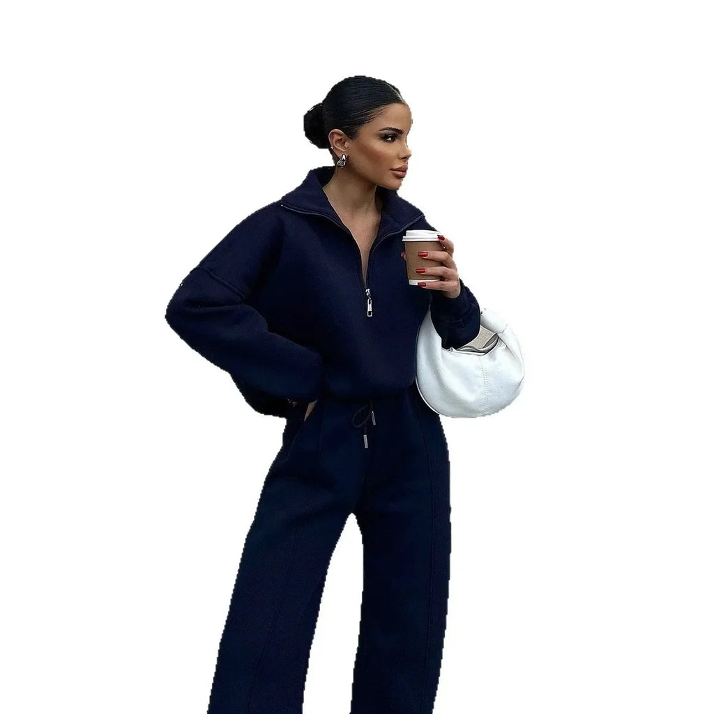 Women's Winter Wide Leg Oversize Set | Half Zip
