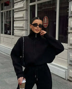 Women's Winter Wide Leg Oversize Set | Half Zip