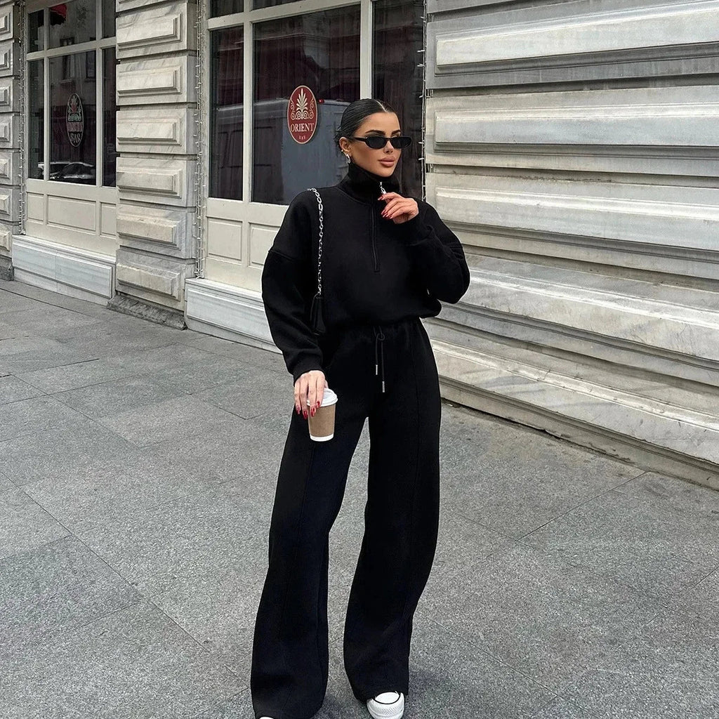 Women's Winter Wide Leg Oversize Set | Half Zip