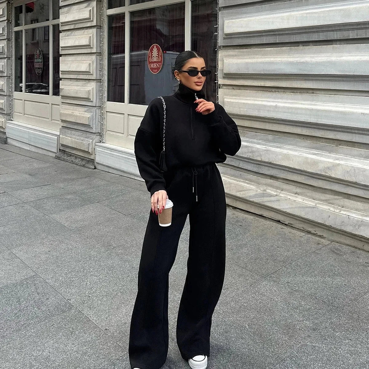Women's Winter Wide Leg Oversize Set | Half Zip