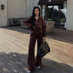 Women's Winter Wide Leg Oversize Set | Half Zip