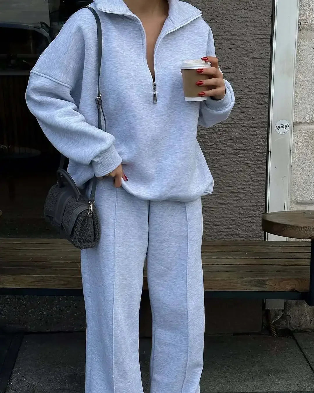 Women's Winter Wide Leg Oversize Set | Half Zip