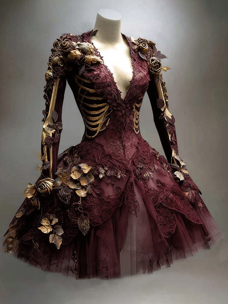 Women's Long Sleeve Floral Mini Dress | Halloween
