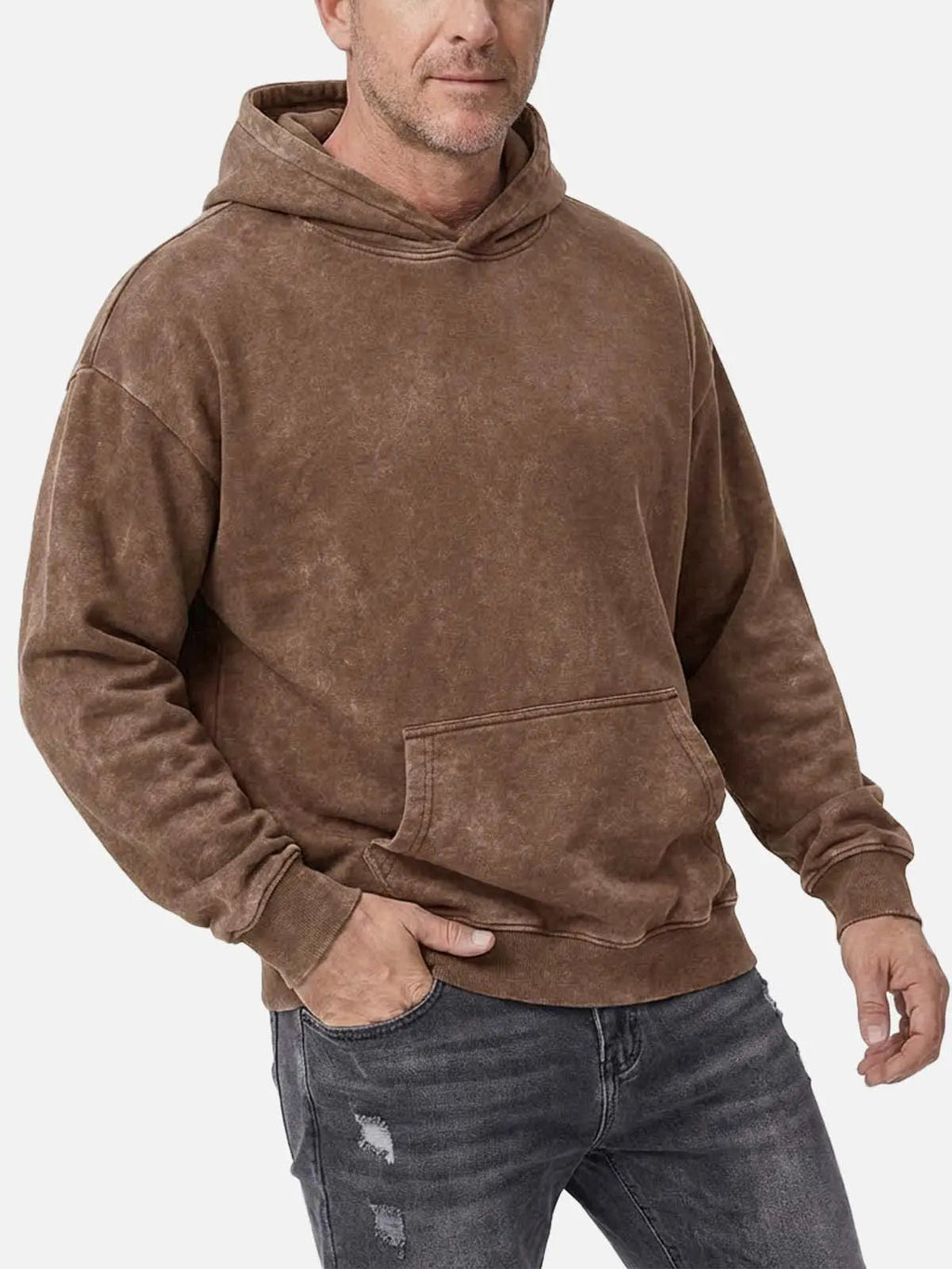 Men's Streetwear Washed Winter Hoodie | Plain