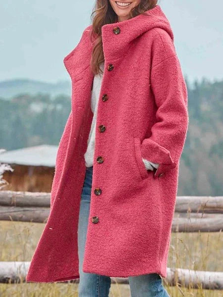 Women's Winter Button Long Coat | Hooded