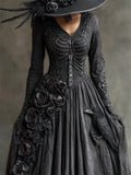 Women's Long Sleeve Black Floral Maxi Dress | Halloween