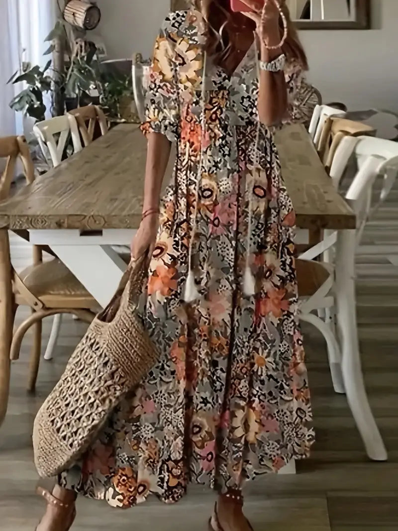 Women's Bohemian Ruffled Printed Dress | Maxi