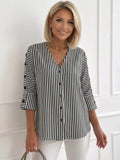 Women's Striped Button-Front Blouse | 3/4 Sleeve