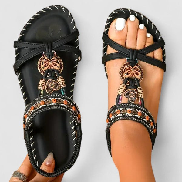 Women's Bohemian Flat T-Strap Sandals | Ankle Strap