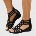 Women's Elegant Cutout Wedge Sandals | Back Zip Closure
