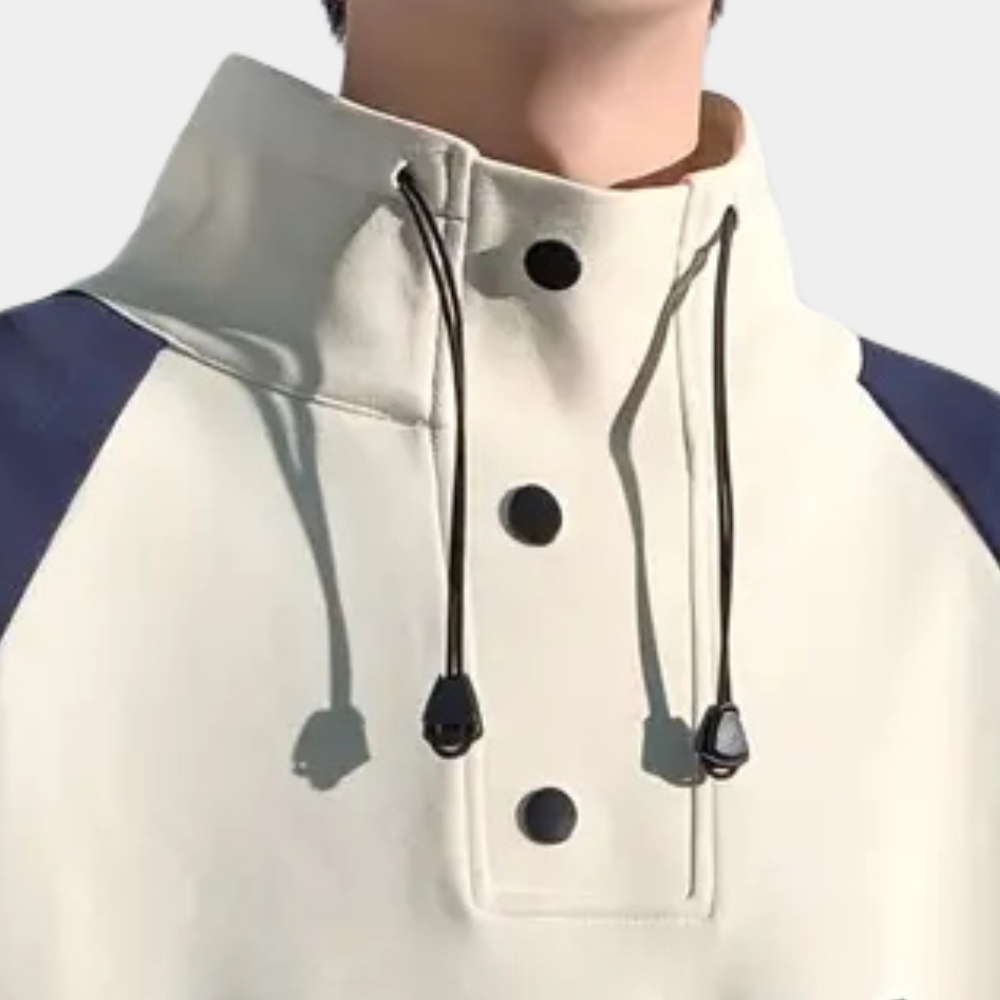 Men’s Oversized High-Neck Button Sweatshirt | Graphic Front