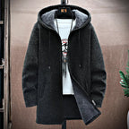 Men's Winter Knit Hooded Zip Up Jacket | Long