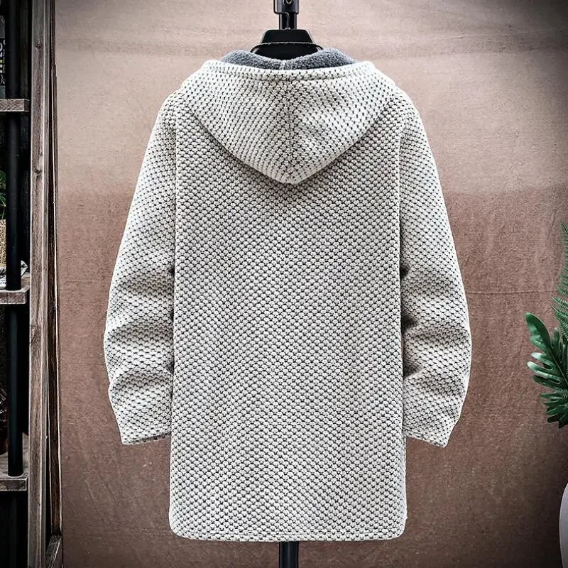 Men's Winter Knit Hooded Zip Up Jacket | Long