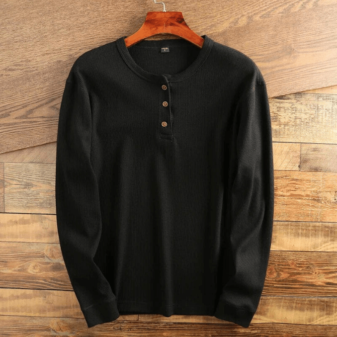 Men's Long Sleeve Henley Shirt | Button Neck