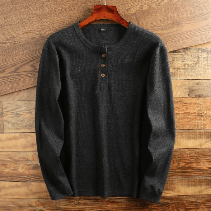 Men's Long Sleeve Henley Shirt | Button Neck