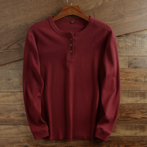 Men's Long Sleeve Henley Shirt | Button Neck