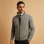 Men's Zip-Up Collared Cardigan | Ribbed Cuffs