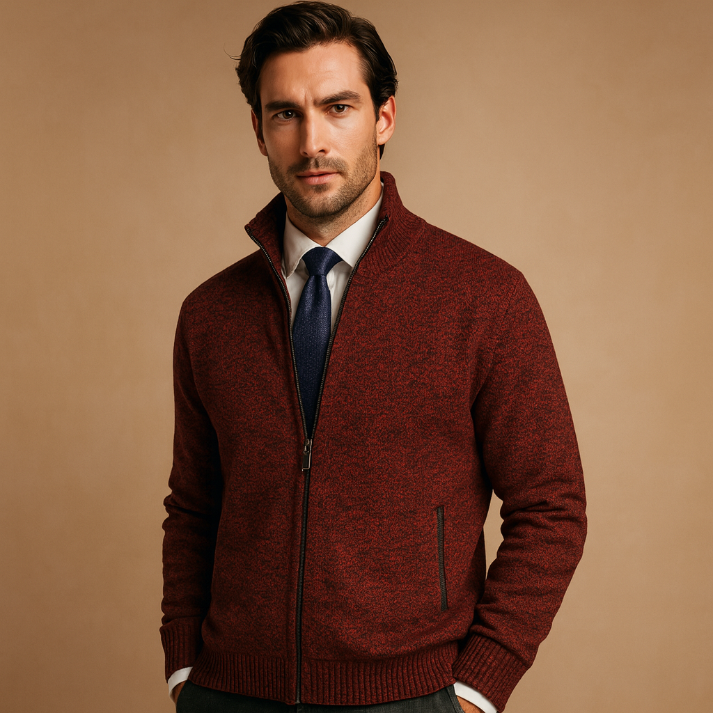 Men's Zip-Up Collared Cardigan | Ribbed Cuffs