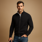Men's Zip-Up Collared Cardigan | Ribbed Cuffs