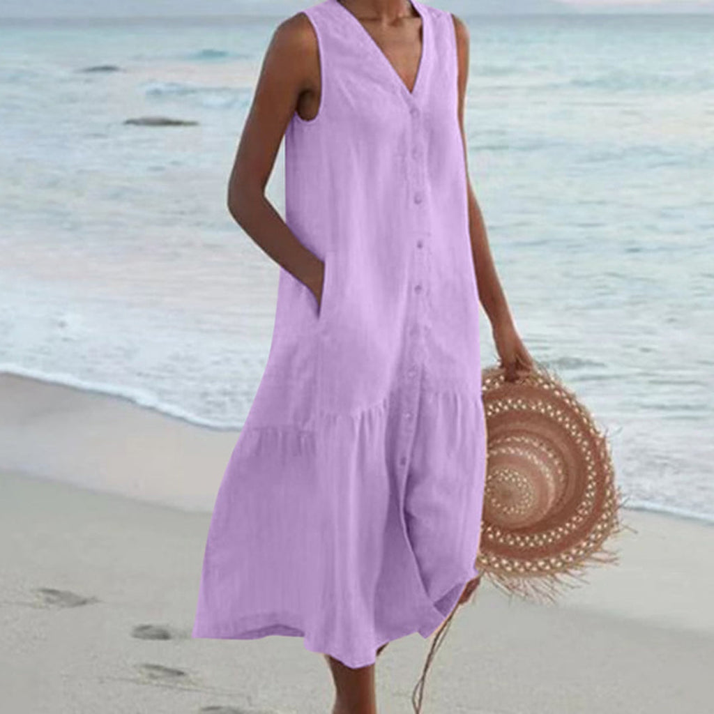 Women’s Beach Sleeveless Shirt Dress | Midi