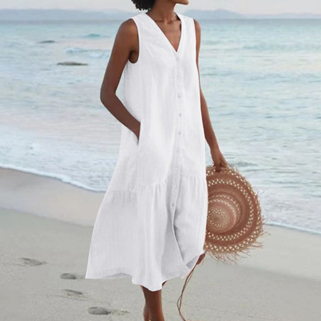 Women’s Beach Sleeveless Shirt Dress | Midi