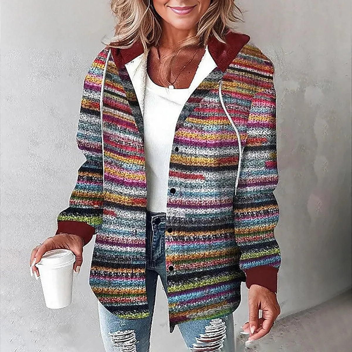Women's Casual Winter Hooded Jacket | Button Up