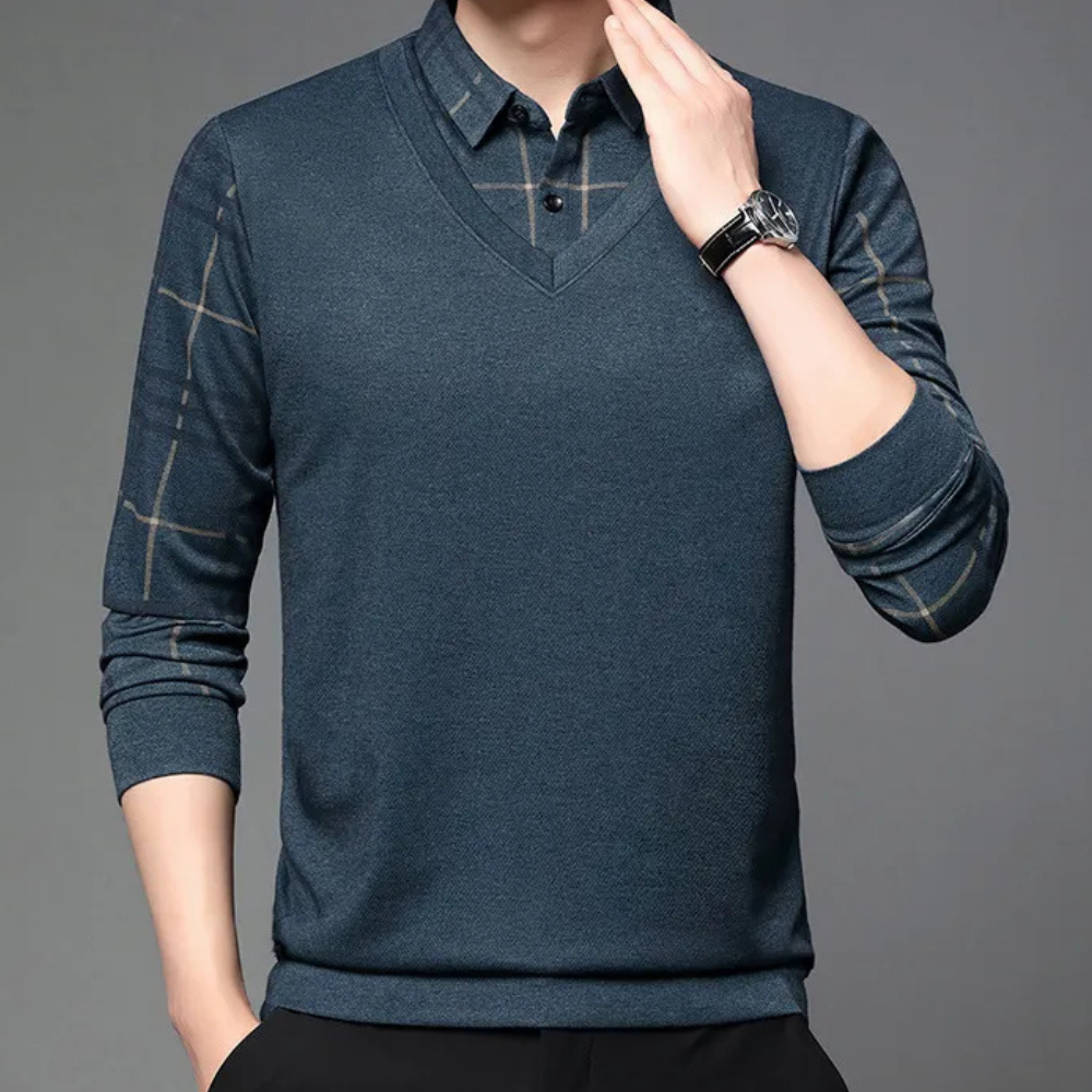 Men’s V-Neck Layered Sweater |  Long Sleeve