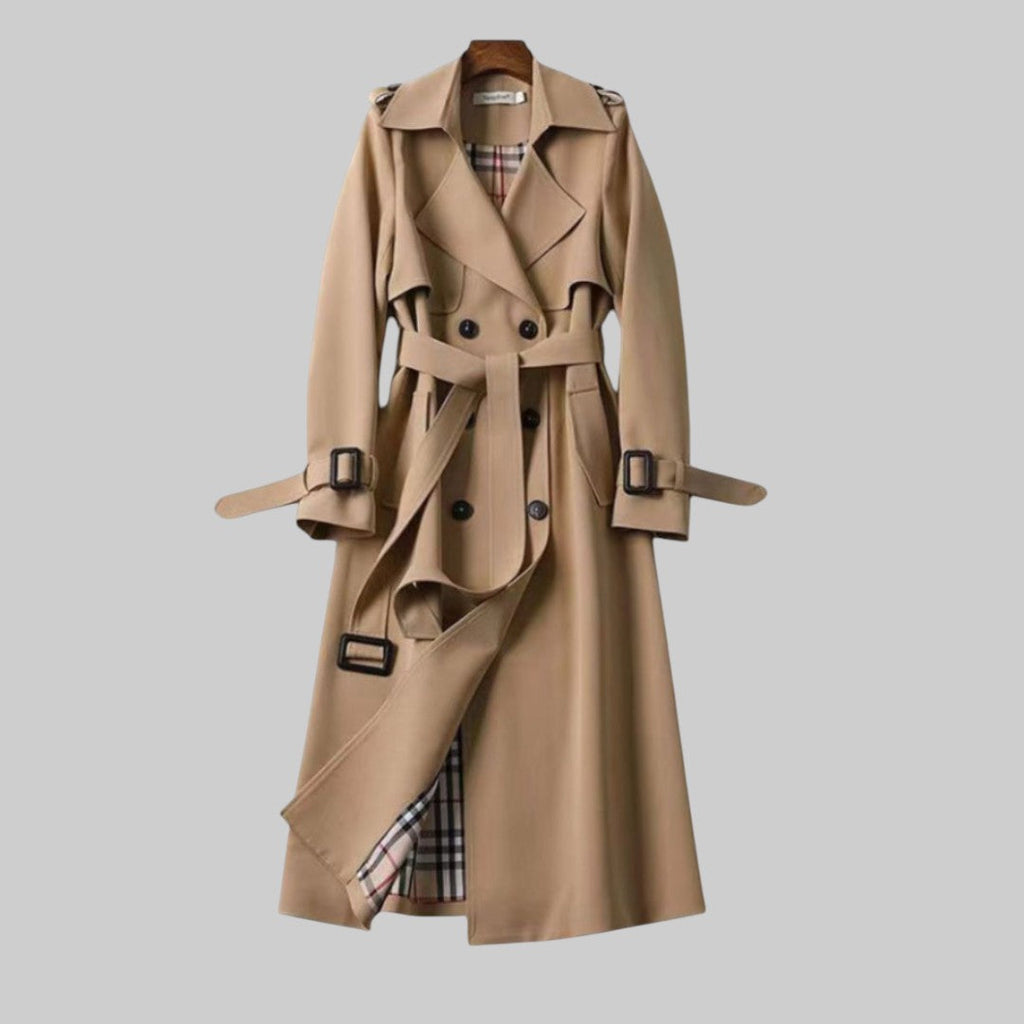 Women’s Long Double-Breasted Trench Coat | Belted
