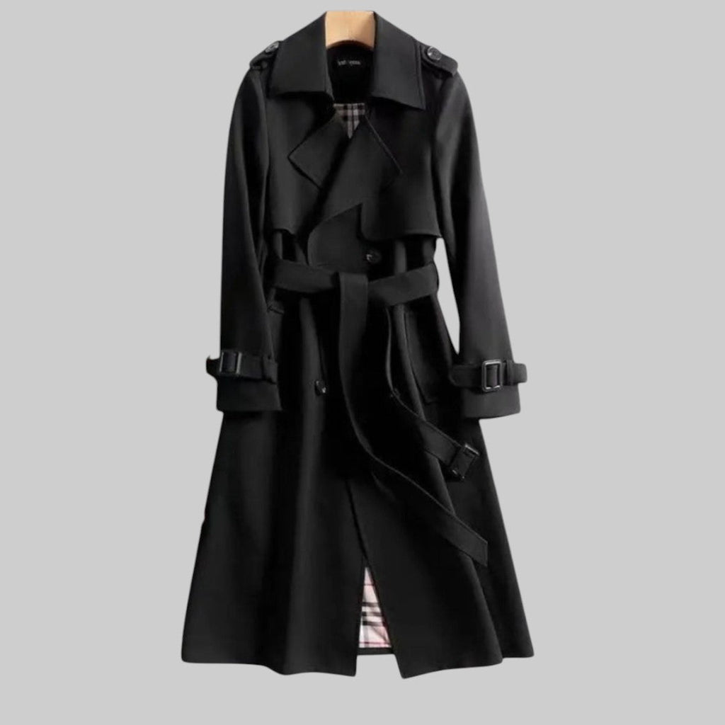 Women’s Long Double-Breasted Trench Coat | Belted