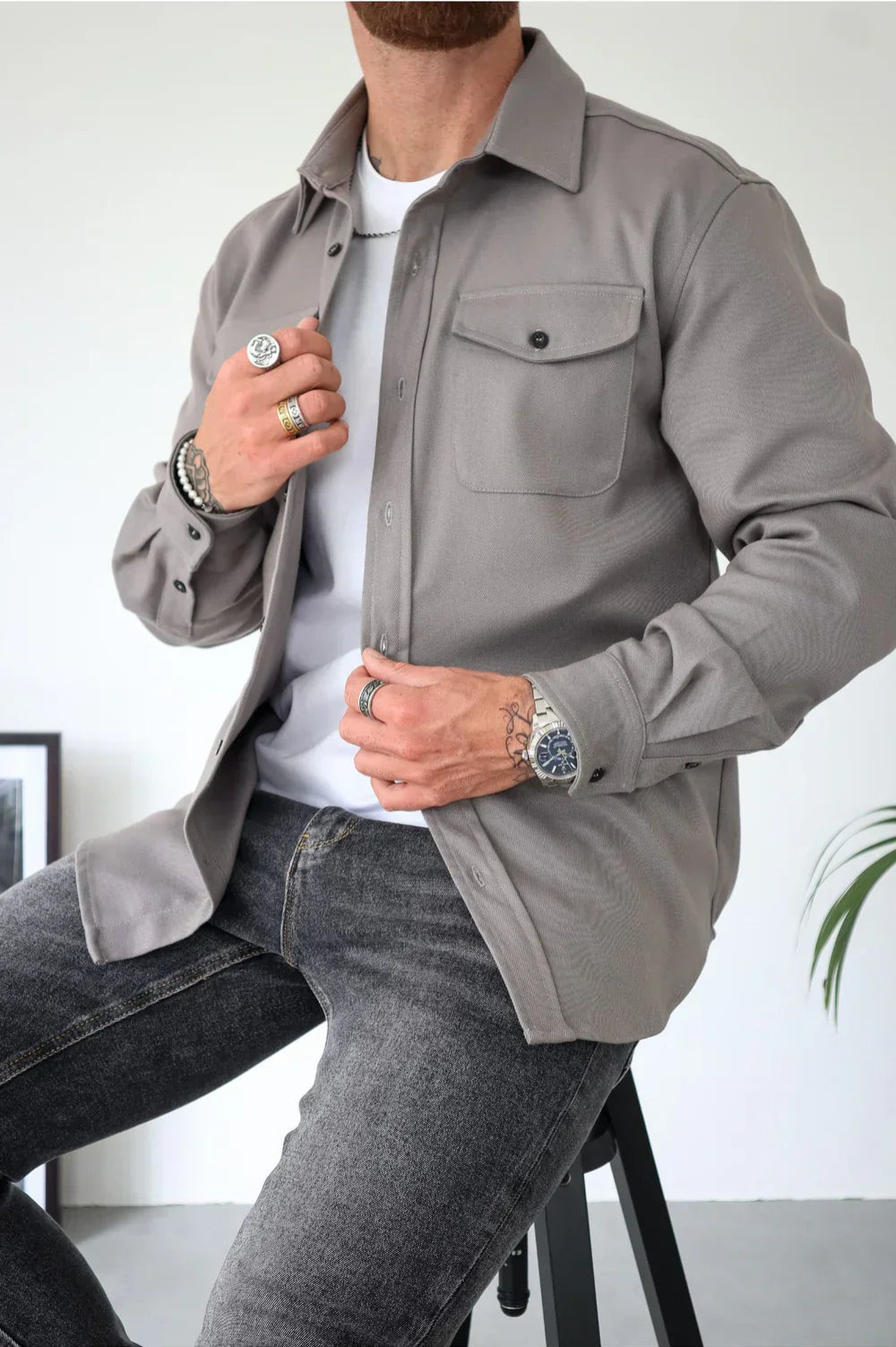 Men's Long Sleeve Button Up Jacket | Winter