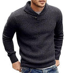 Men’s Ribbed Shawl Collar Sweater | Button Detail